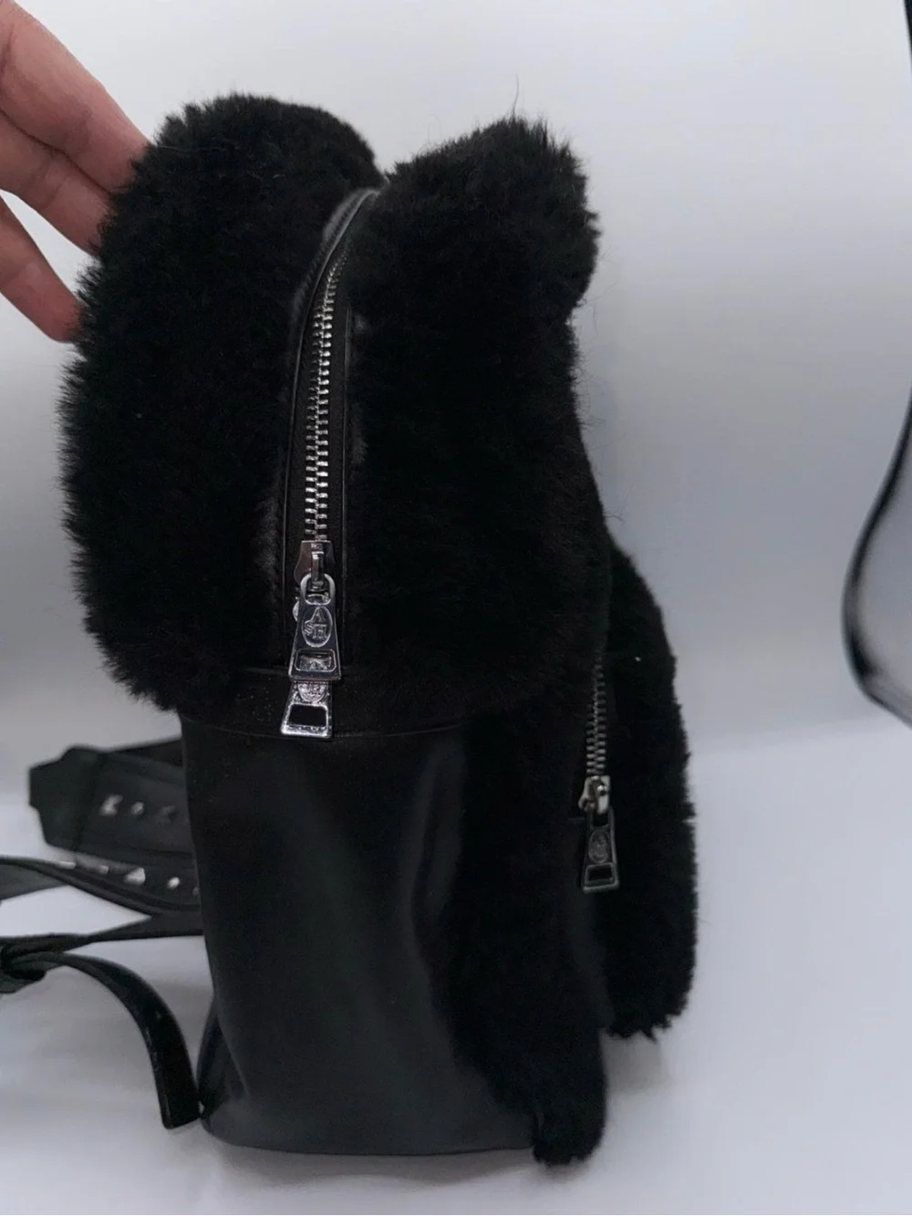 Ash Black Faux Fur Mini Backpack